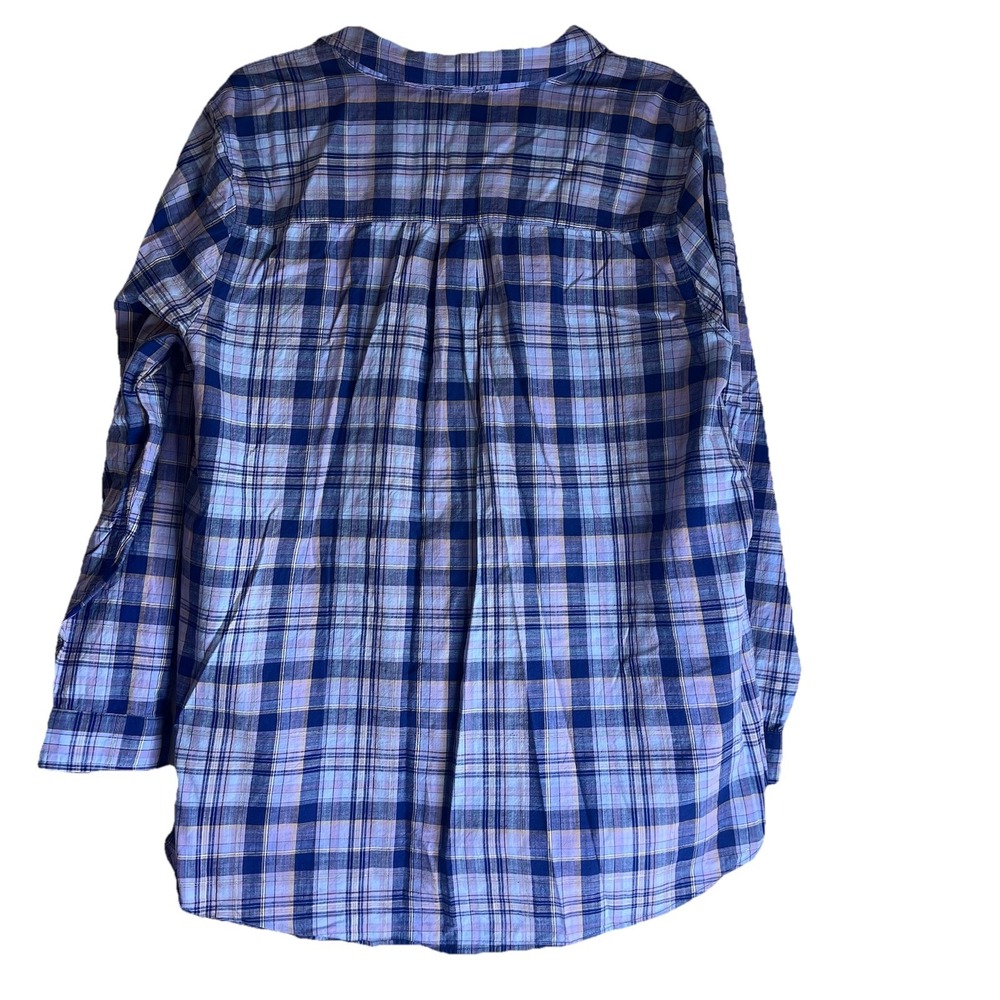 Goodthreads Women's XL Long-Sleeve Shirt Blue Plaid Front Pocket Quarter Button - Picture 3 of 8